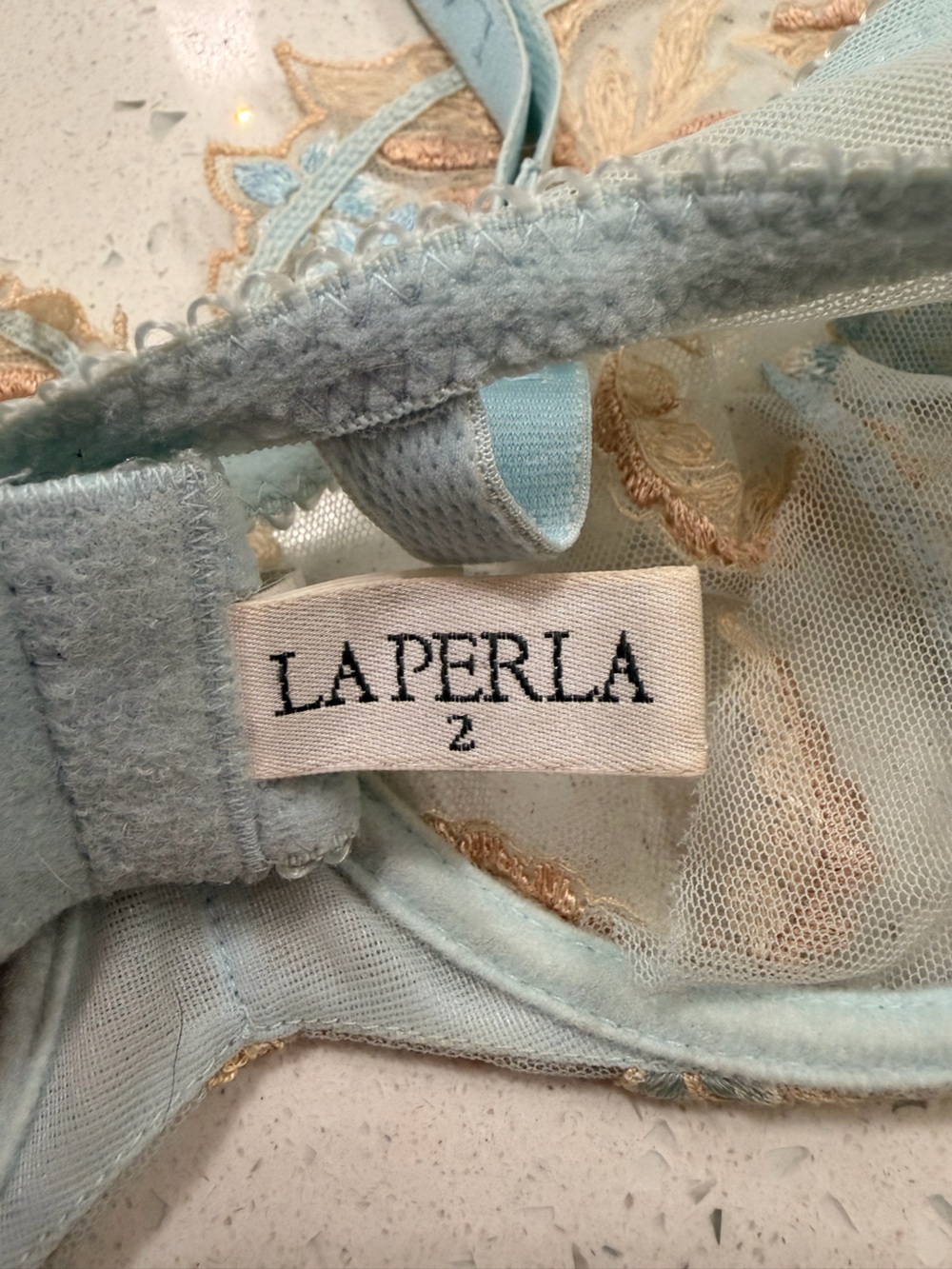 La Perla Powder Blue Sheer Embroidered Bra & Thong Set - Picture 3 of 5